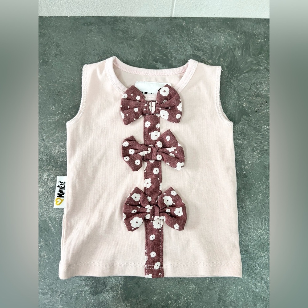 Maniere pink girls infant tank triple bows pattern top size 9 months